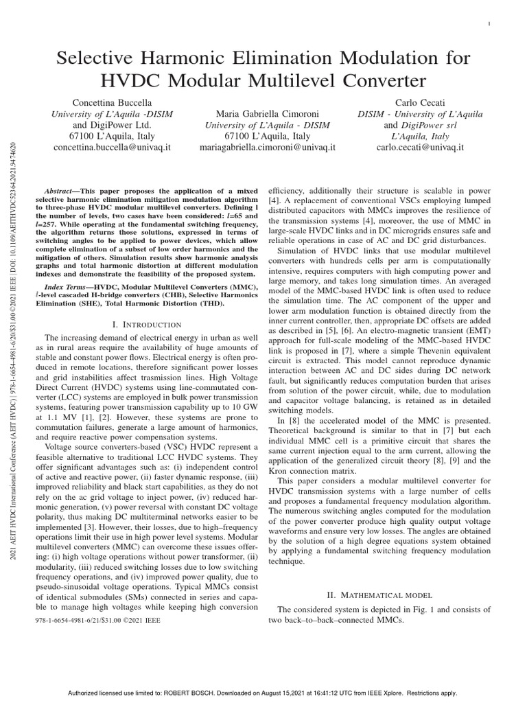 Selective Harmonic Elimination Modulation For HVDC Modular Multilevel ...