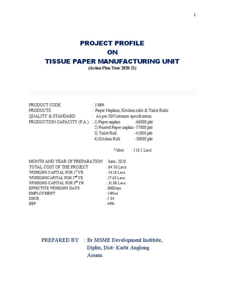Tissue Paper Manufacturing Project Profile | PDF | Paper | Business