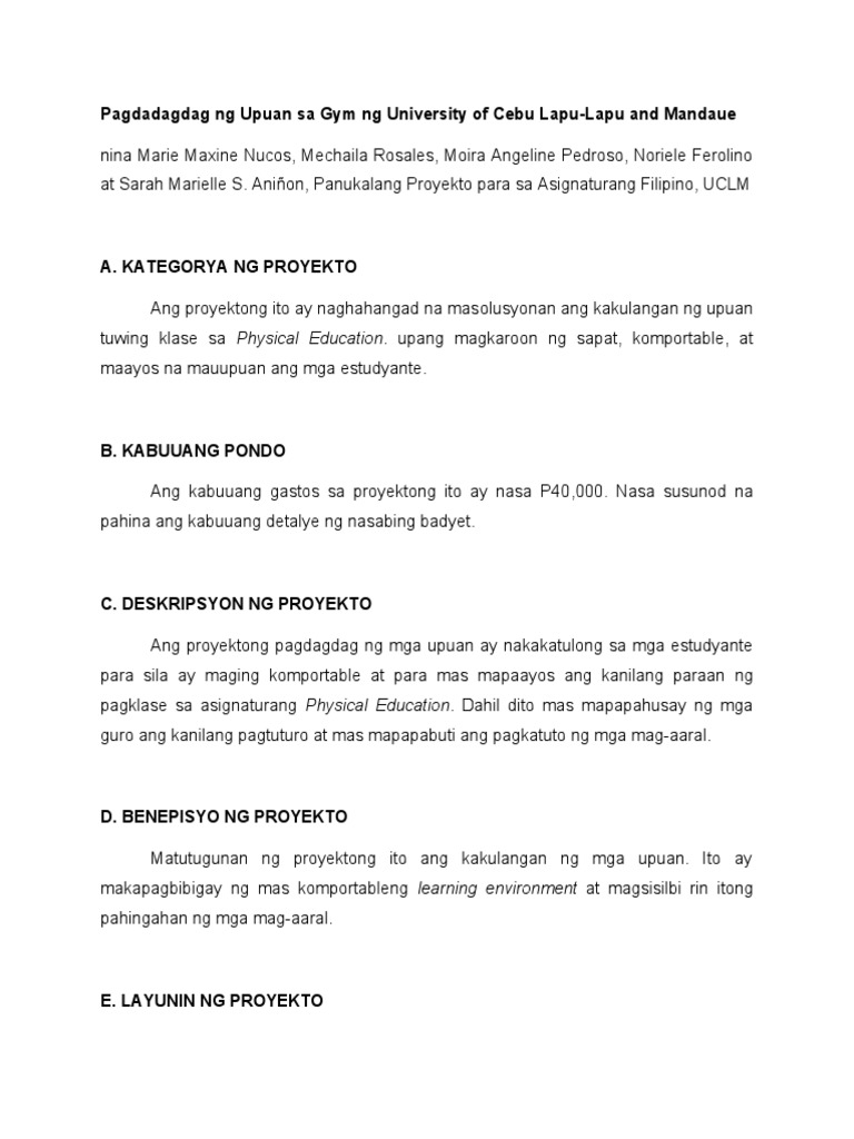 Halimbawa NG Panukalang Proyekto 3 | PDF