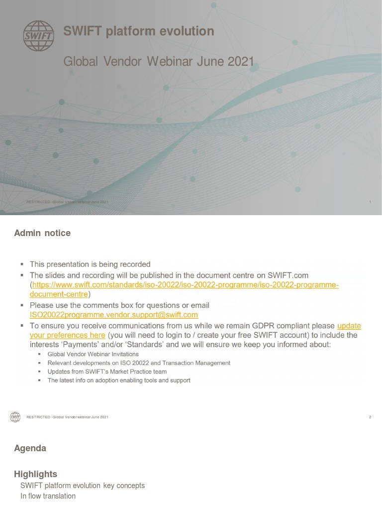 Swift Global Vendor Webinar June 2021 | PDF | Web Conferencing ...