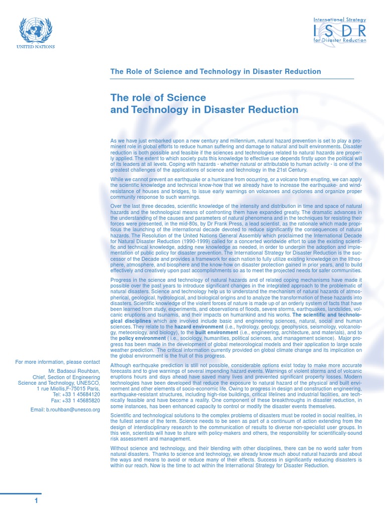 The Role of Science and Technology in Disaster Reduction | PDF ...