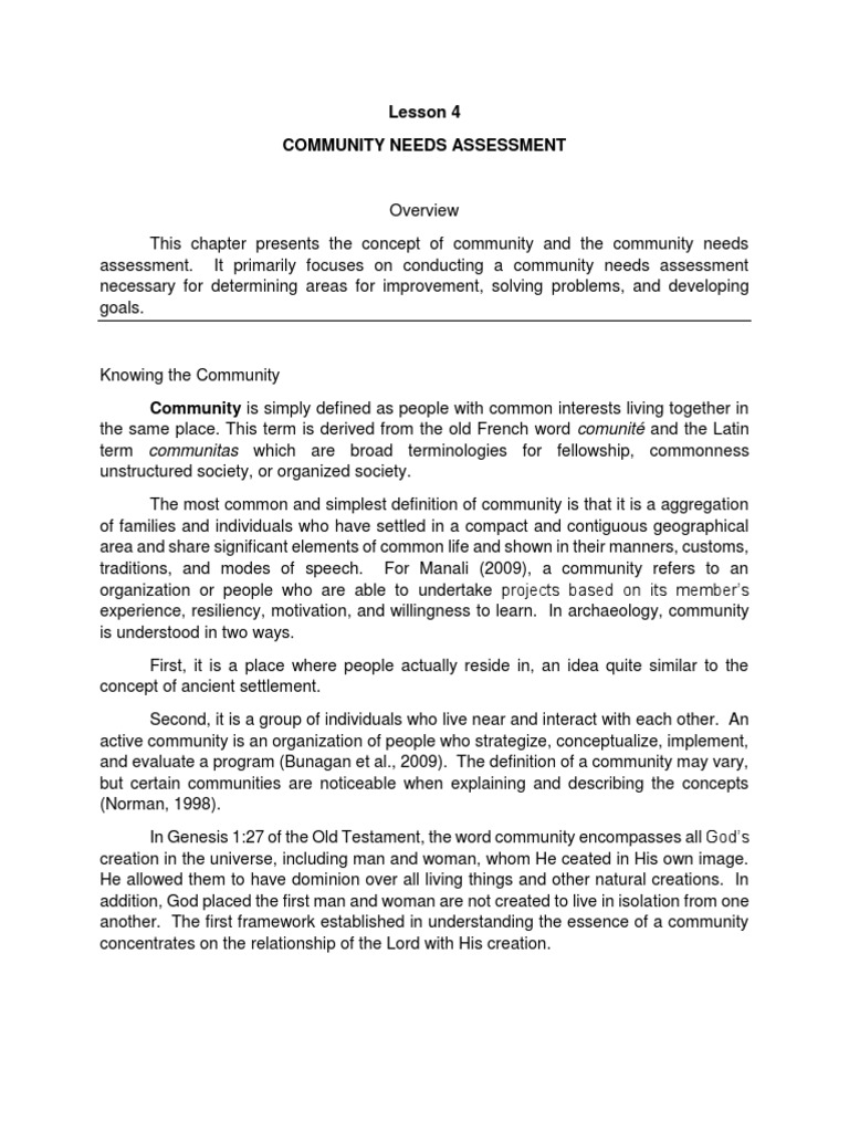 Lesson 4 Community Needs Assessment (Week 6) | PDF | Survey Methodology ...