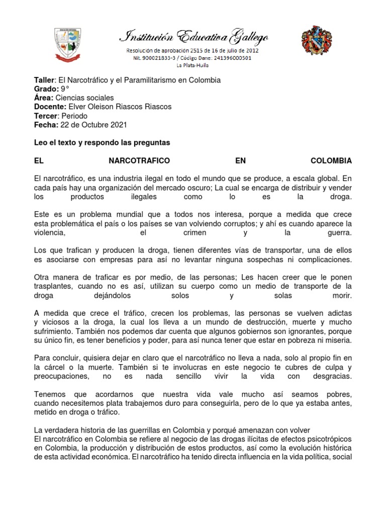 Historia del narcotráfico en Colombia | PDF | Comercio ilegal de drogas ...