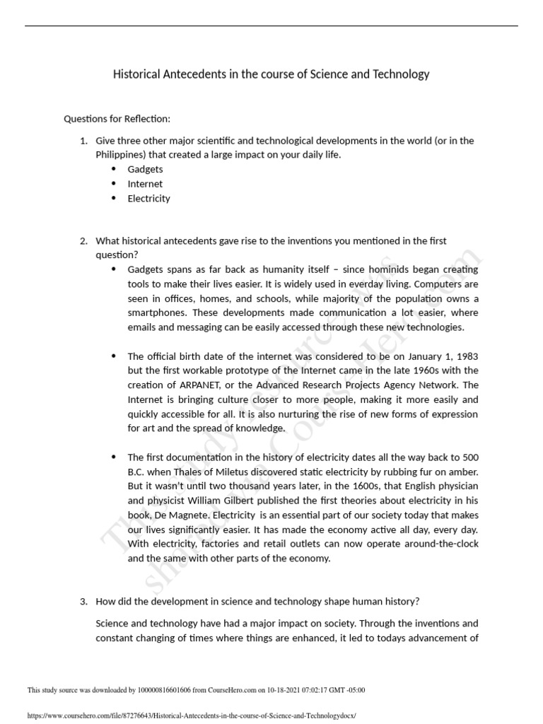 Historical Antecedents In The Course Of Science And Technology PDF