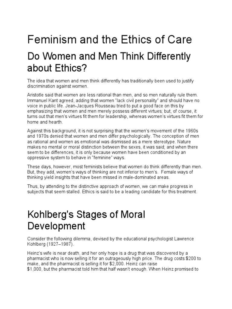 Feminism and The Ethics of Care PDF Gender Studies Feminism