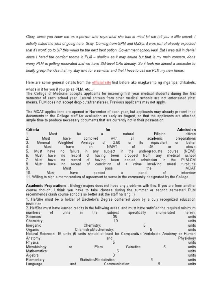 Official Site Criteria For Admission PDF Medical College Admission