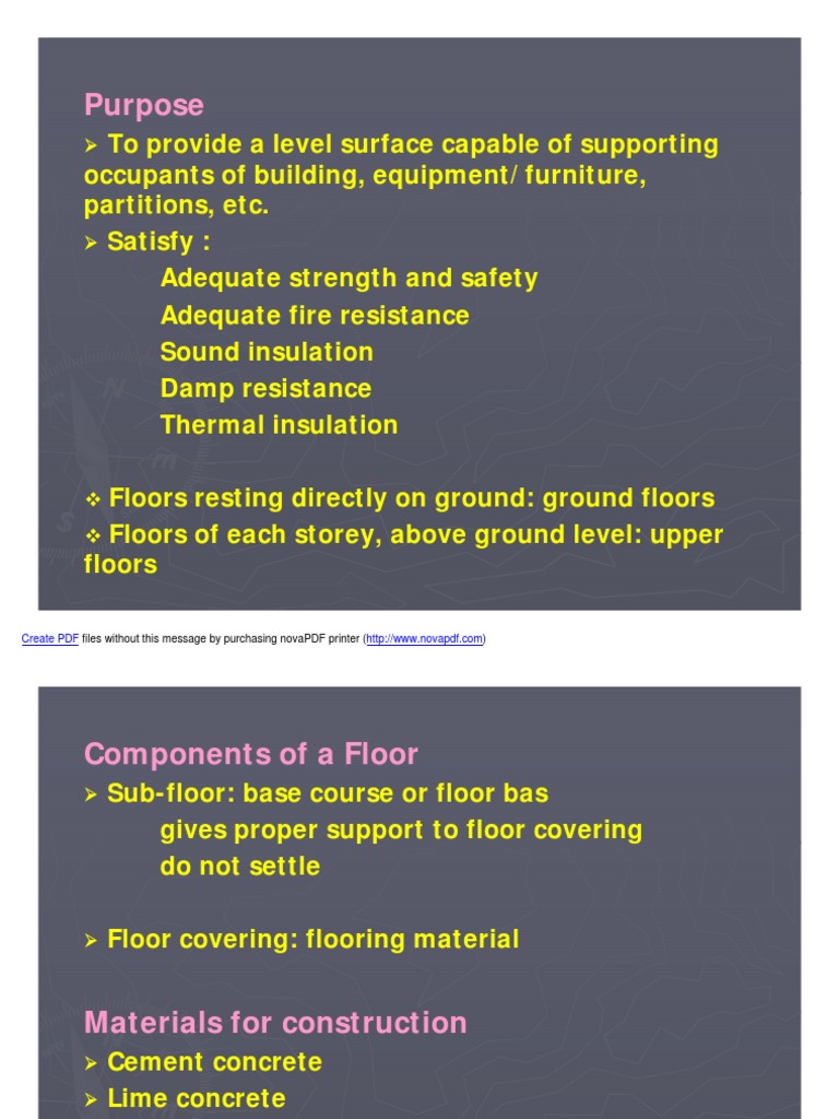 Types and Materials of Flooring | PDF | Flooring | Concrete