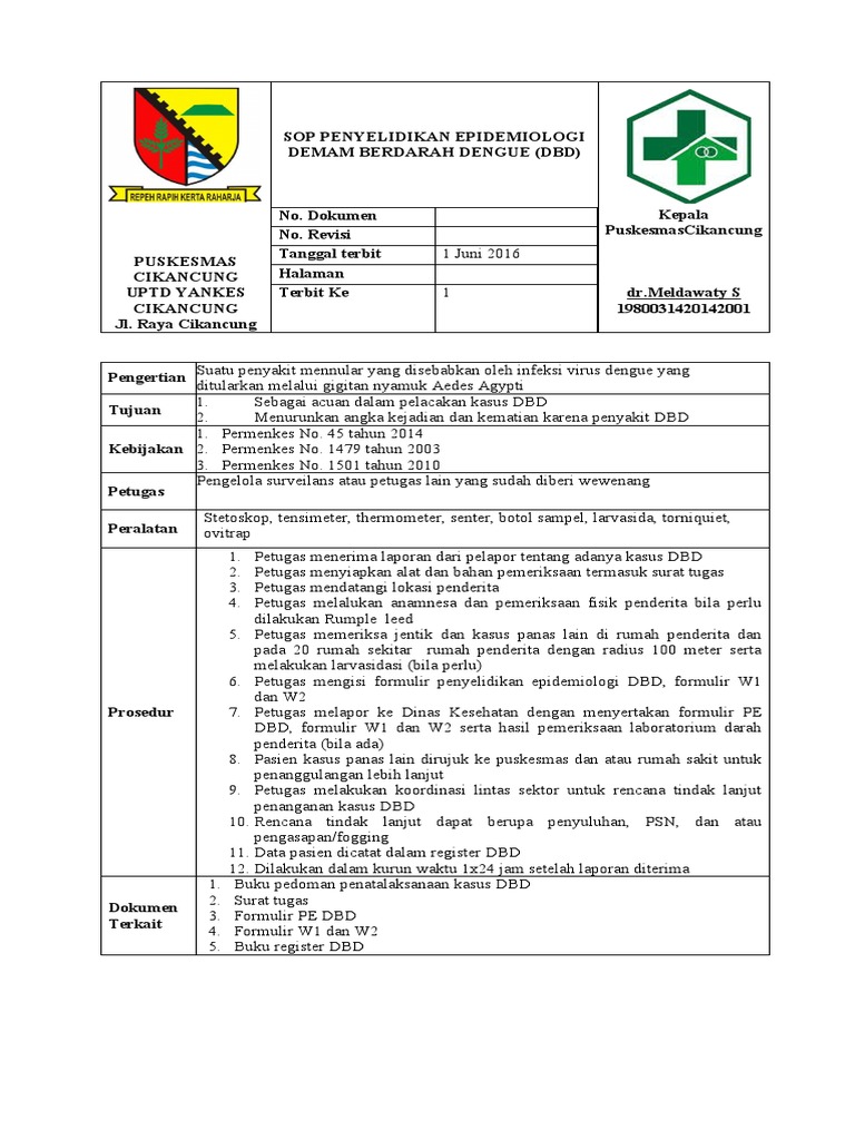 SOP Penyelidikan Epidemiologi DBD | PDF | Pengembangan Diri | Kesehatan ...