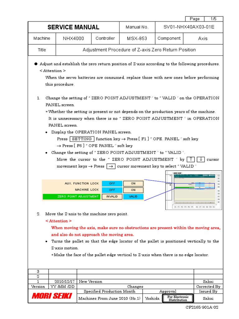Service Manual: SV01-NHX40AX03-01E NHX4000 MSX-853 Axis Adjustment