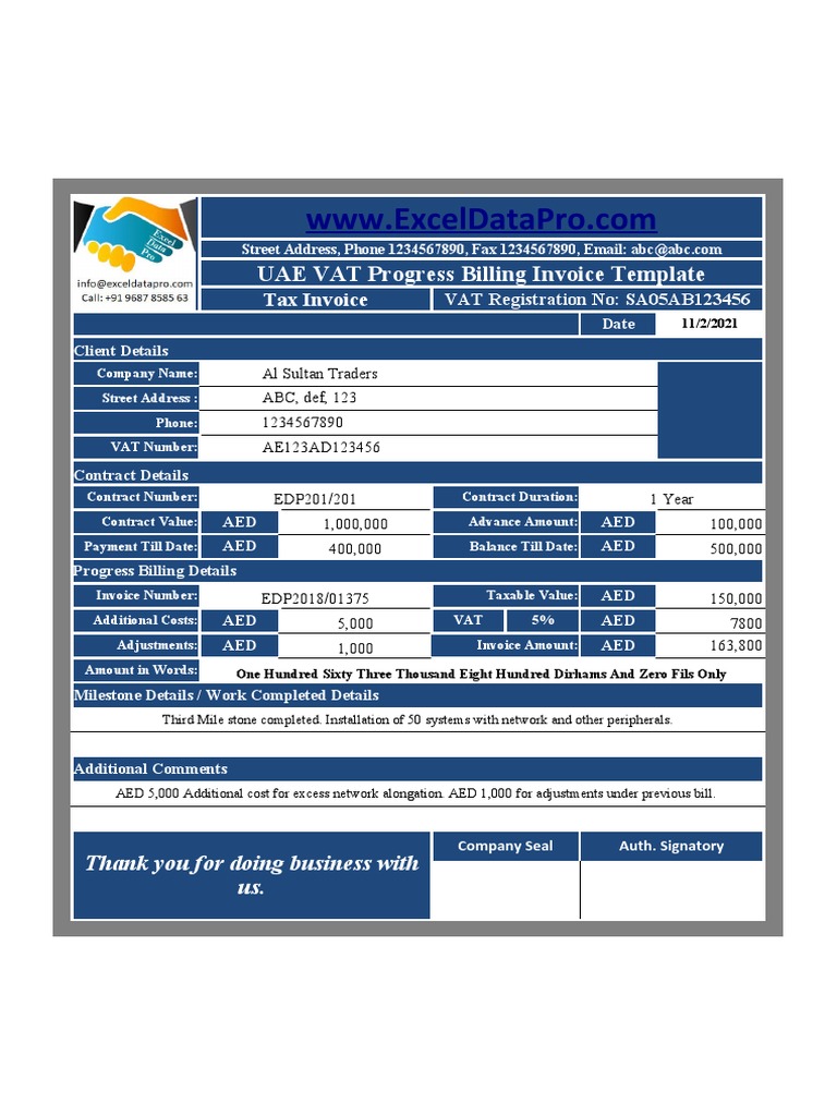 UAE VAT Progress Billing Invoice Template | PDF | Value Added Tax | Invoice