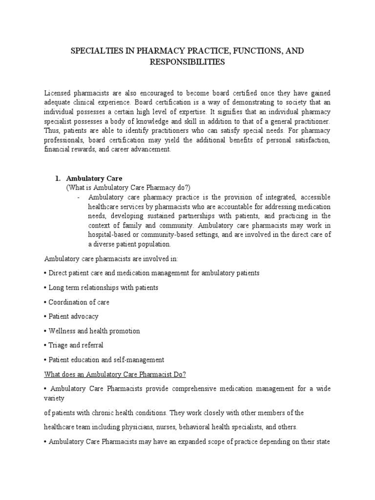 Specialties in Pharmacy Practice | PDF | Pharmacy | Psychiatry