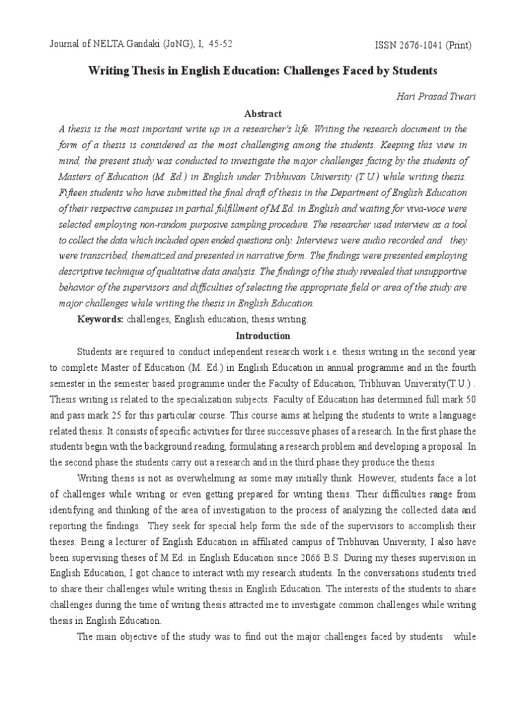 Thesis Writing Challenges in English Education | PDF | Thesis | Interview