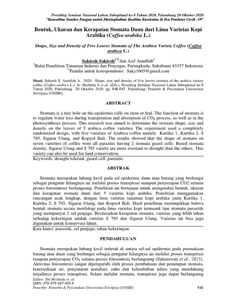 Stomata Morphology and Density of Five Arabica Coffee Varieties PDF