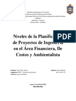 Niveles de La Planificación de Proyectos de Ingeniería en El Área Financiera, de Costos y Ambientalista