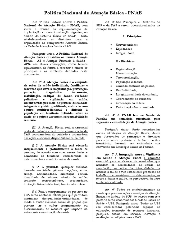 Diretrizes da Política Nacional de Atenção Básica | PDF