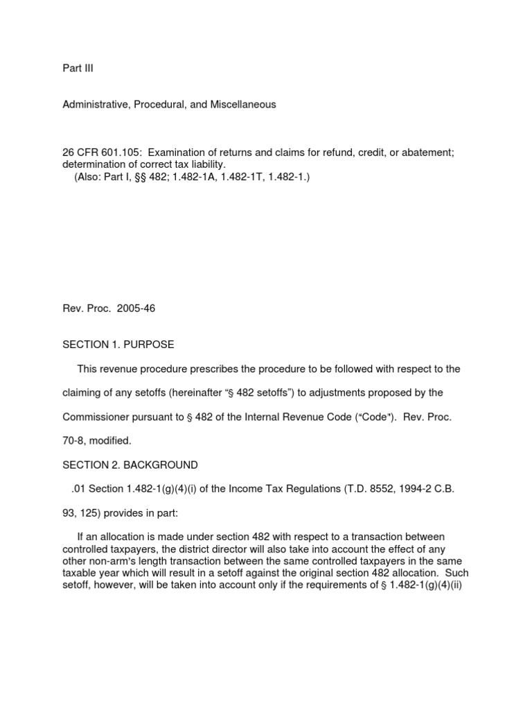 IRS Revenue Procedure for § 482 Setoffs | PDF | Internal Revenue ...
