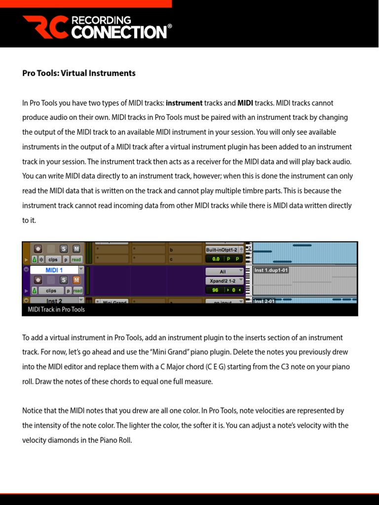 Virtual Instruments in Pro Tools | PDF | Piano | Sound Technology