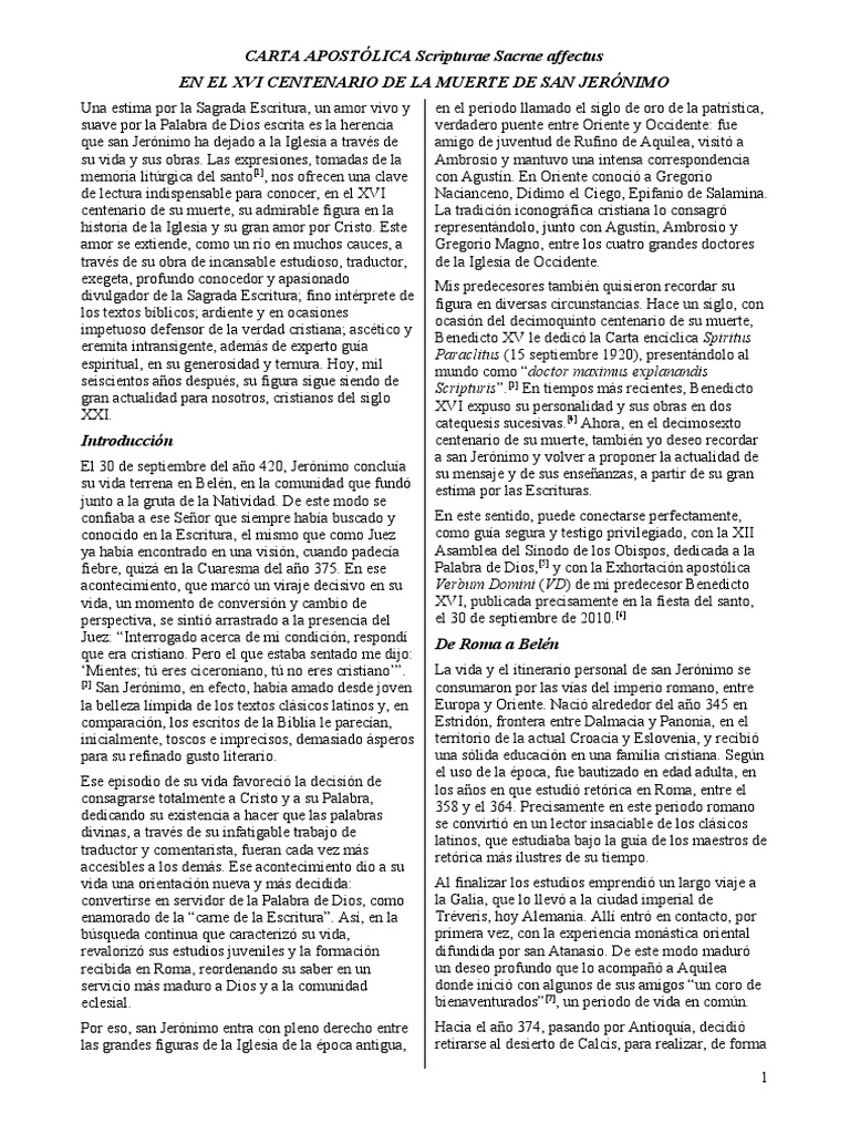 Carta Scripturae Sacrae Affectus (2020) PDF Jerome Biblia