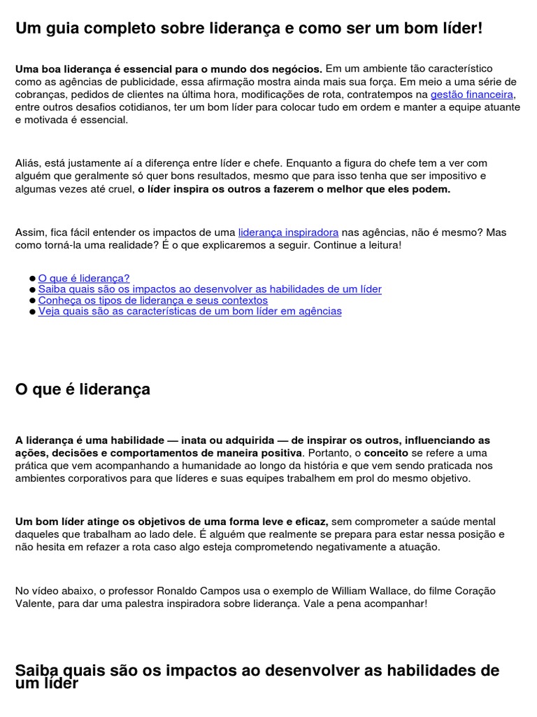 Guia Prático para Liderança Eficaz | PDF | Liderança | Publicidade