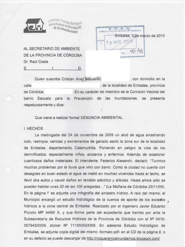 Ejemplo de denuncia ambiental | PDF