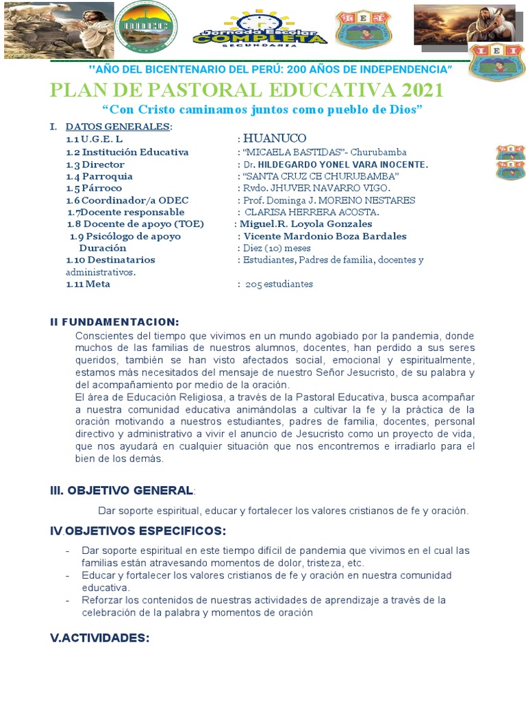 Plan Pastoral Educativa 2021 en Huánuco | PDF | Oración