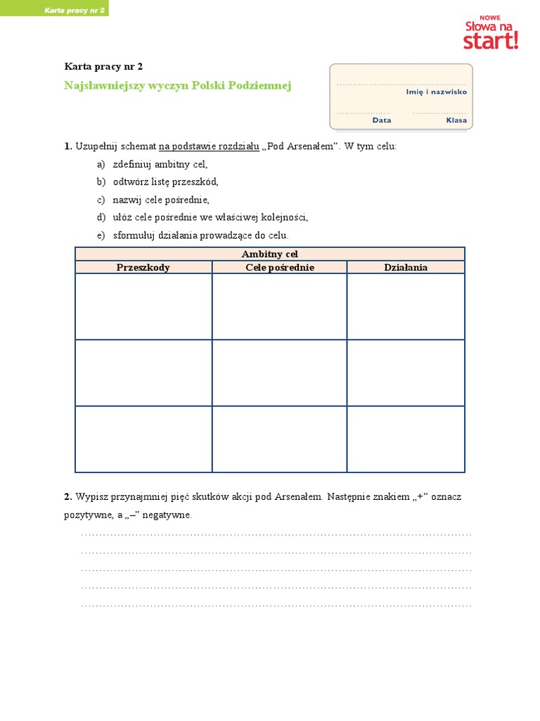 Test Z Kamieni Na Szaniec Kamienie Na Szaniec Lektura Obowiazkowa Karta Pracy 2 | PDF