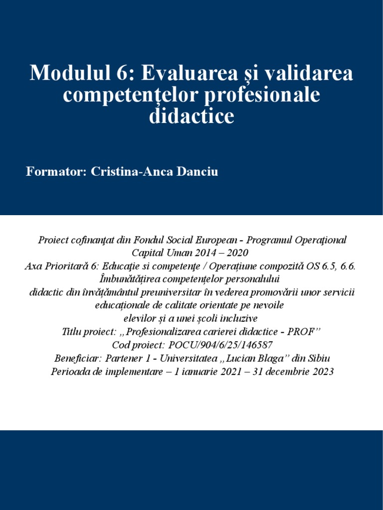 Modul 6 - Evaluarea Și Validarea Competențelor Profesionale Didactice | PDF