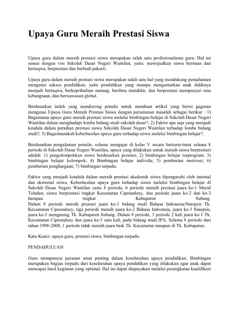 Upaya Guru Dalam Meraih Prestasi Siswa Upaya Guru Dalam Meraih Prestasi Siswa