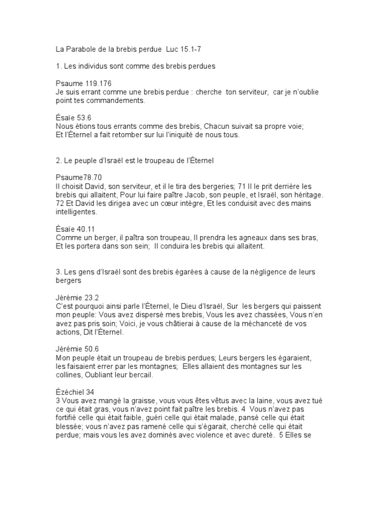 Message 1 La Parabole De La Brebis Perdue Luc 15 Berger Mouton