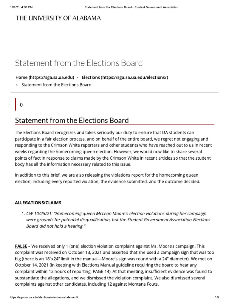Statement From The Elections Board - Student Government Association ...
