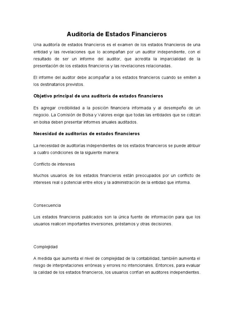 Importancia de la Auditoría Financiera | PDF | Estado financiero ...