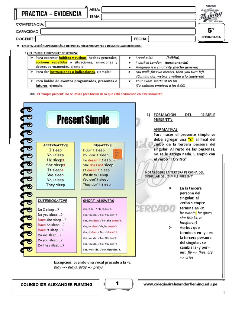 Guía de Presente Simple en Inglés | PDF