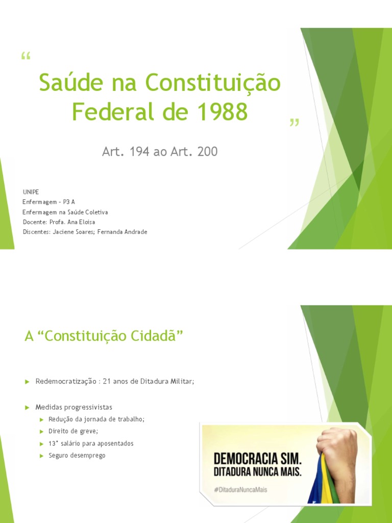 Saúde Na Constituição Federal de 1988 | PDF | Bem-estar social | Governo