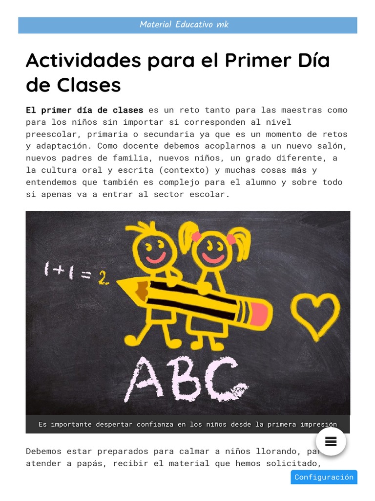 Actividades para el Primer Día de Clases | PDF | Educación de la ...
