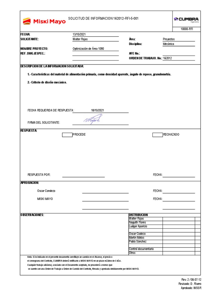 Solicitud de Información RFI 162012 | PDF