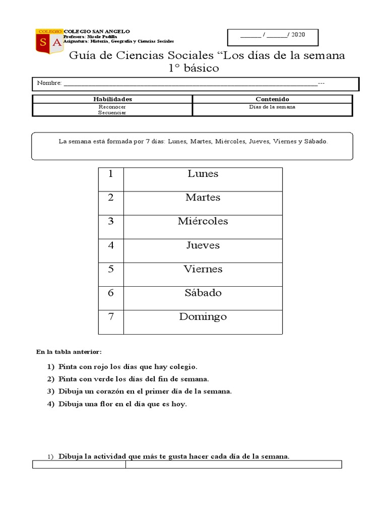 Guia - Los Días de La Semana | PDF