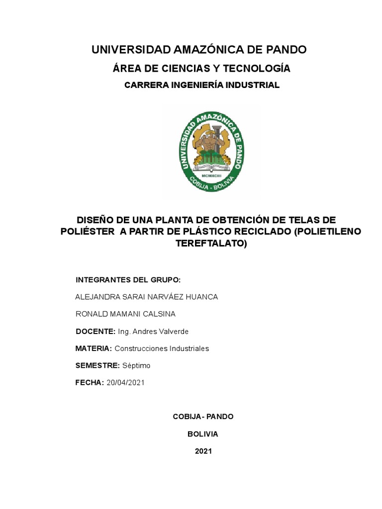 Diseño de Una Planta de Recicladora de Pet | PDF | El plastico | Reciclaje