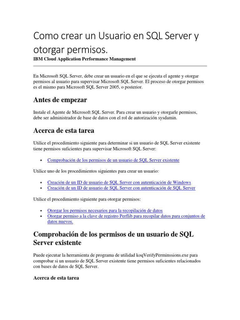 Crear usuario y otorgar permisos en SQL Server | PDF | Servidor SQL de ...