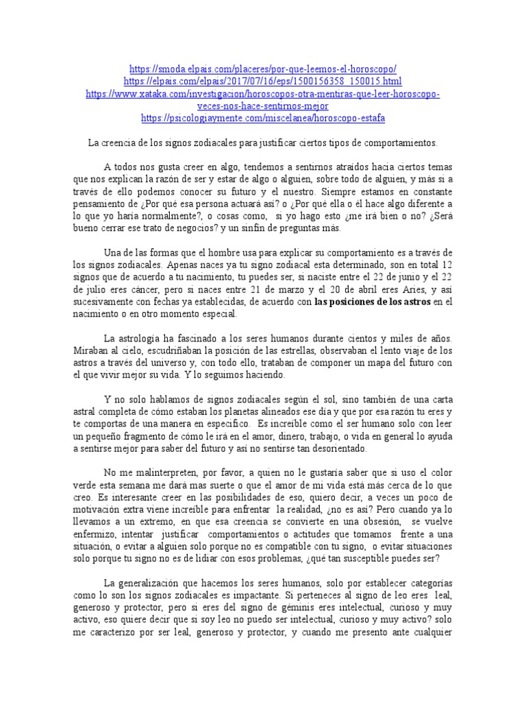 Porque No Me Identifico Con Mi Signo Zodiacal El Uso de Los Signos Zodiacales para Justificar Ciertos Tipos de  Comportamientos | PDF | Horóscopo | Zodíaco