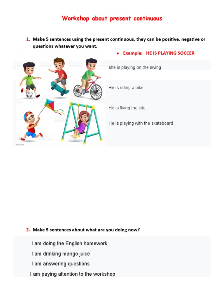 Present Continuous Workshop Exercises | PDF