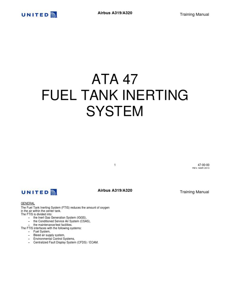 UNITED A319A320 ATA47 Fuel Tank Inerting System Functions PDF