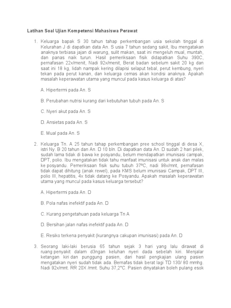 Latihan Soal Ujian Kompetensi Mahasiswa Perawat Pdf