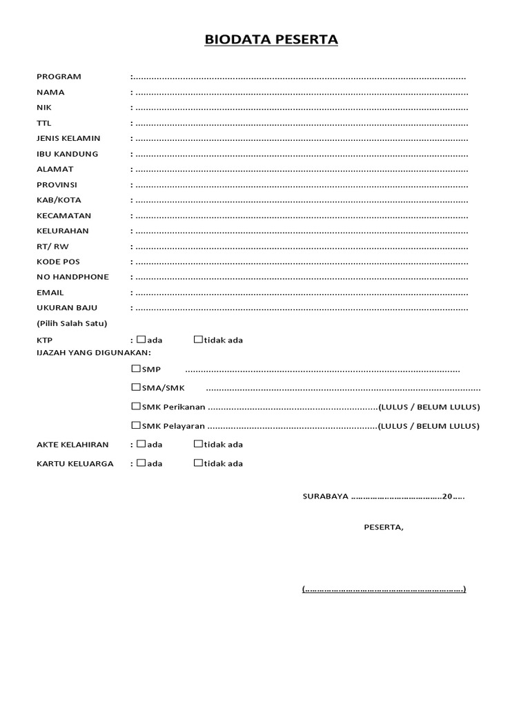 Biodata DPM Paket A BST Aff Sat-1 | PDF