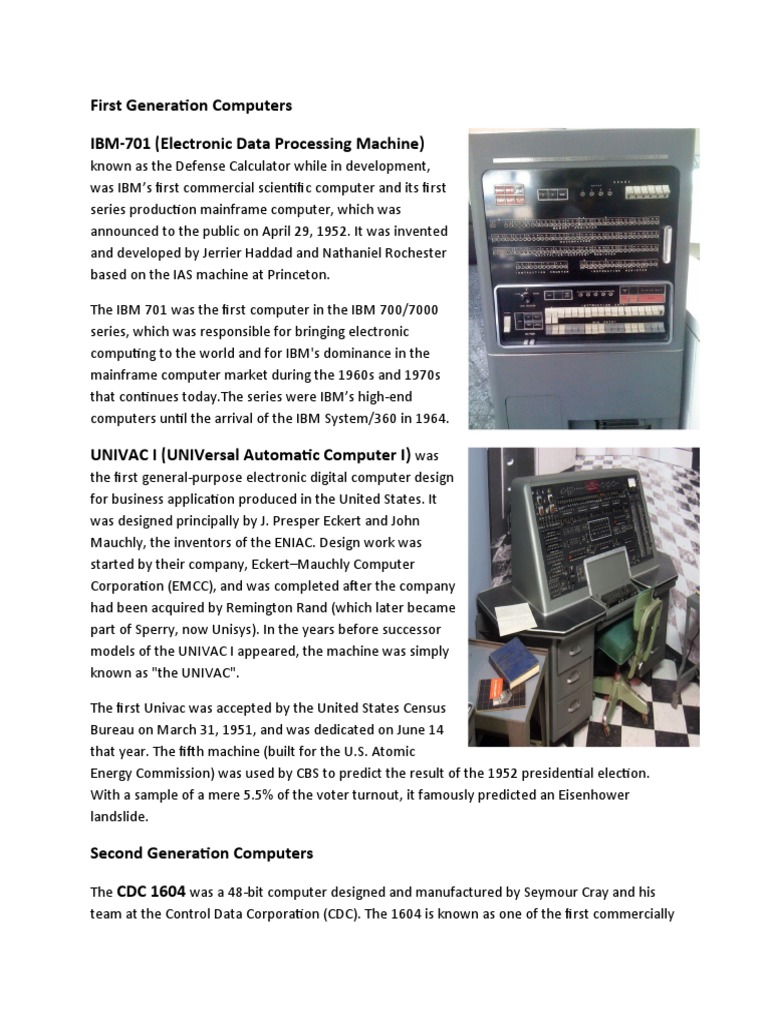 First Generation Computers IBM-701 (Electronic Data Processing Machine ...