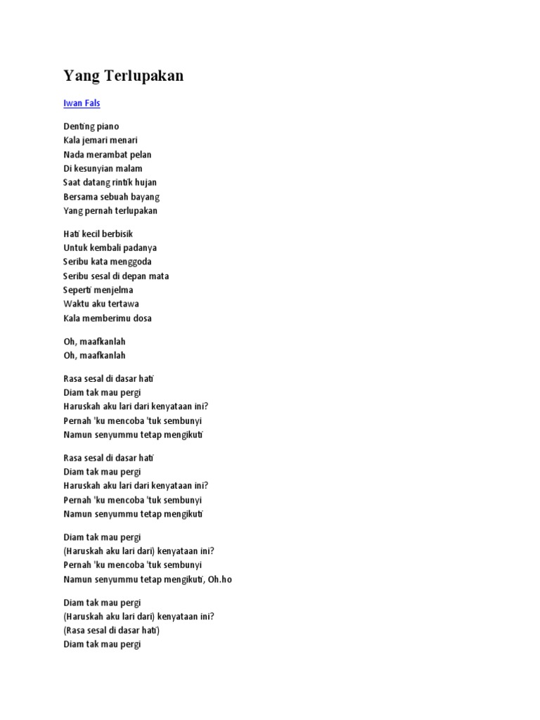 Lirik Lagu Yang Terlupakan (Iwan Fals) PDF