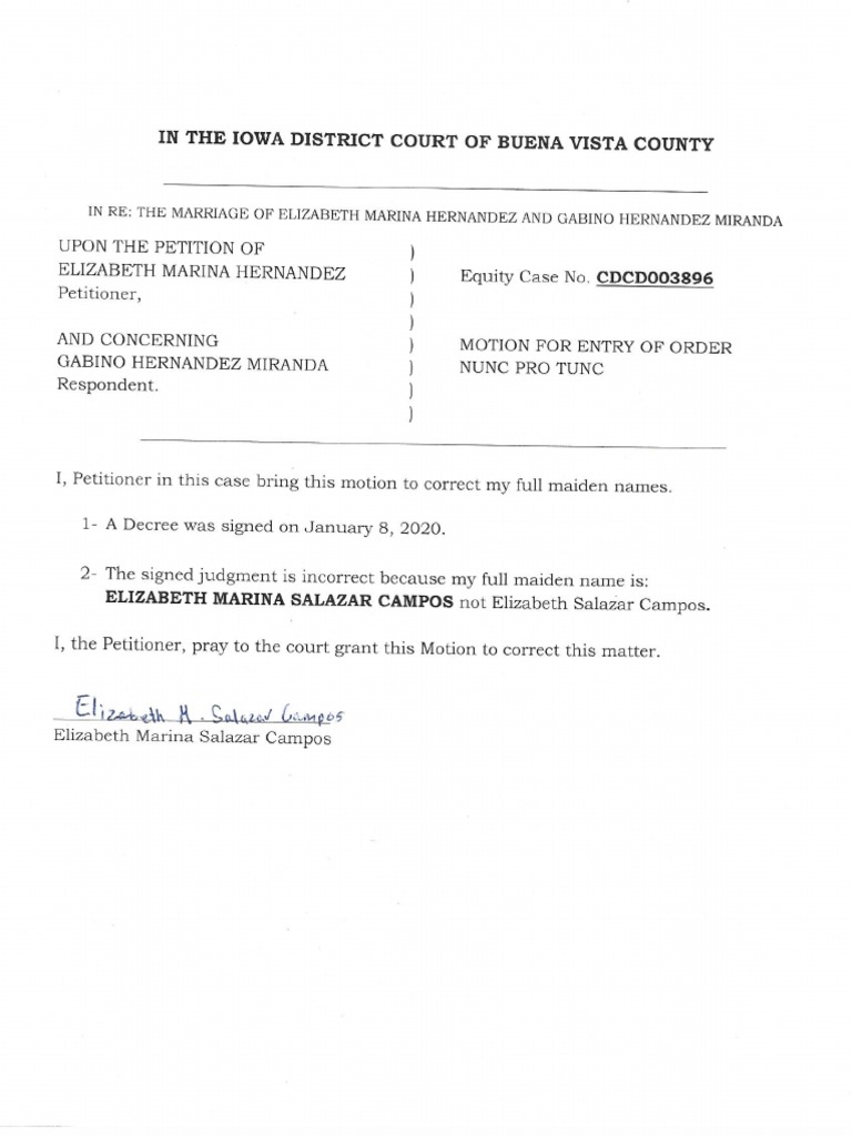 Elizabeth nunc pro tunc motion pdf