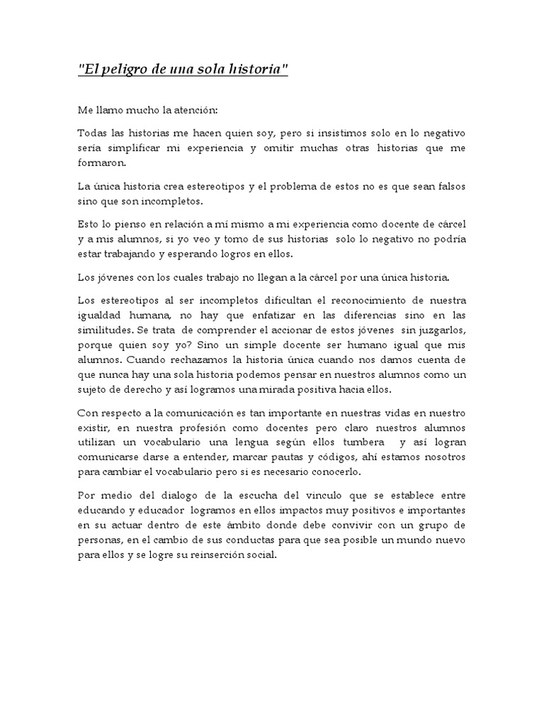 El Peligro de Una Sola Historia PDF