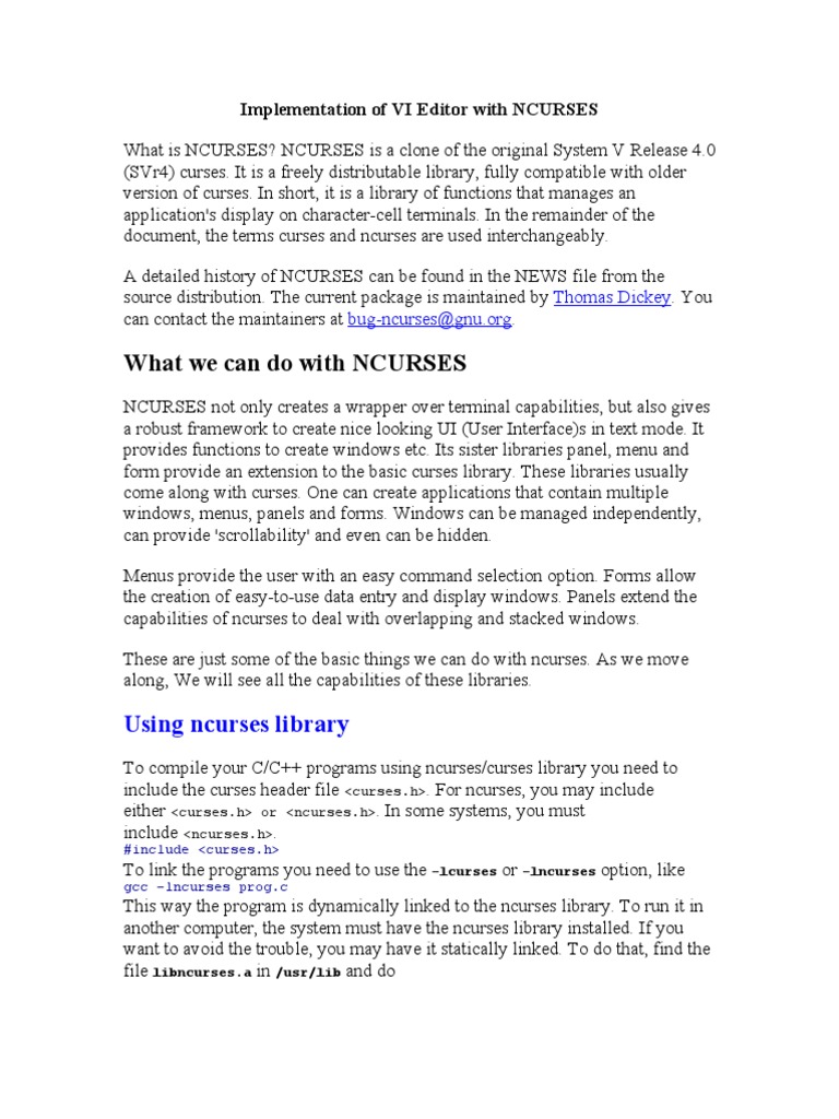 VI Editor Implementation with NCURSES | PDF | Library (Computing ...