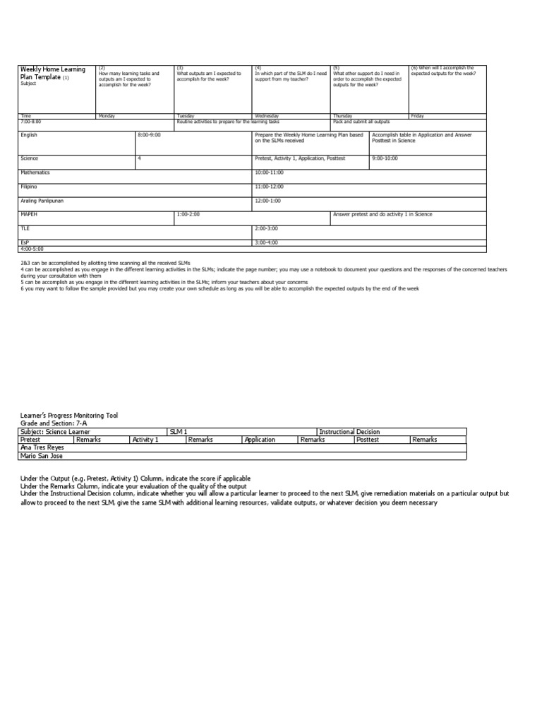 Weekly Home Learning Plan Pdf Learning Pedagogy