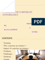 A Seminar On Corporate Governance: Presentation BY, A. Rajalakshmi, Ii Mba